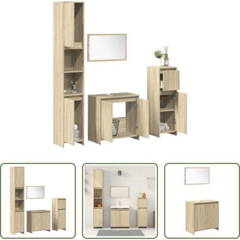 vidaXL Mobile da bagno -  Set Mobili da Bagno 4 pz Rovere Sonoma in Legno Multistrato
