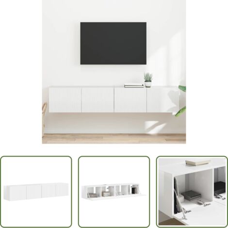vidaXL Mobile da parete -  Mobile TV da parete 2 pcs Bianco Lucido 60 x 31 x 29.5 cm