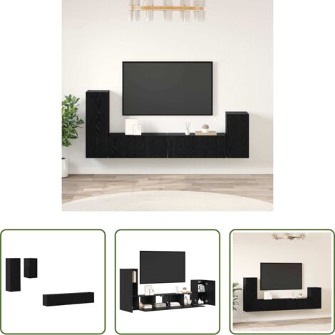 vidaXL Mobile da parete -  Mobile TV da Parete 3 pcs Rovere Nero Legno multistrato