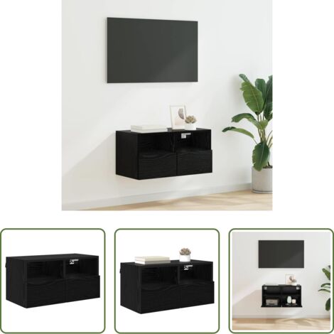 vidaXL Mobile da parete -  Mobile TV da parete Rovere Nero 60 x 30 x 30 cm