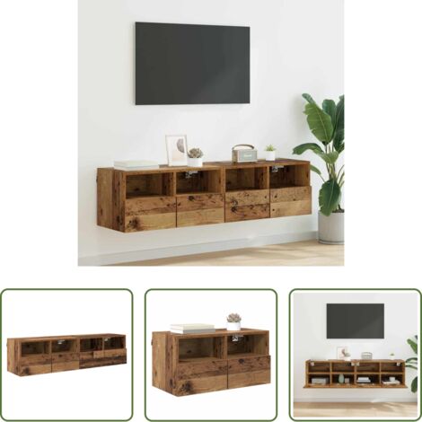 vidaXL Mobile da parete -  Mobiletti TV da Parete 2 pcs Legno vecchio 60 x 30 x 30 cm