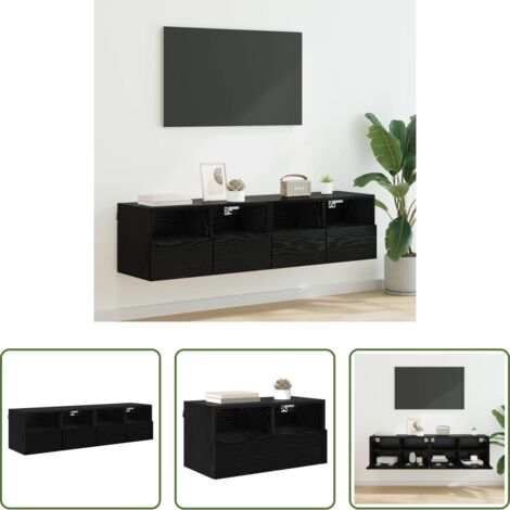 vidaXL Mobile da parete -  Mobiletti TV da Parete 2 pcs Rovere Nero 60 x 30 x 30 cm