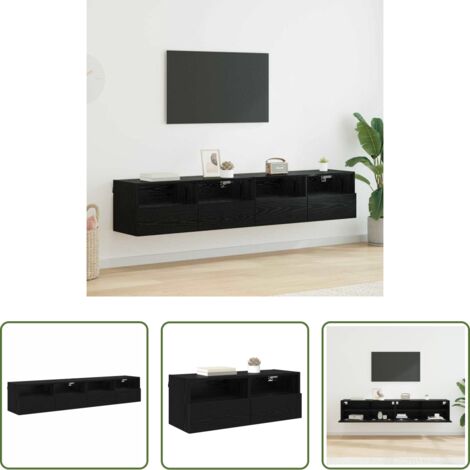vidaXL Mobile da parete -  Mobiletti TV da Parete 2 pcs Rovere Nero 80 x 30 x 30 cm
