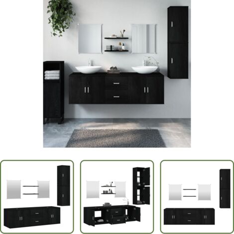 vidaXL Mobile da parete -  Set Mobili da Bagno 7 pz Nero in Legno Multistrato