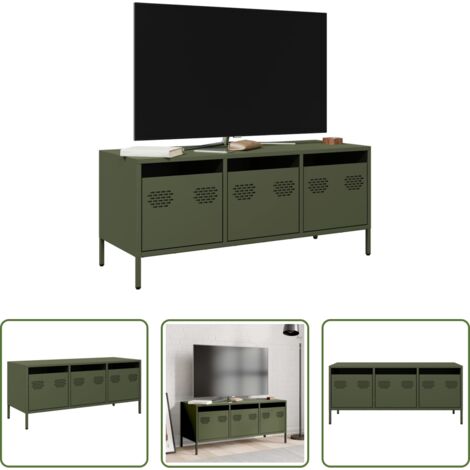 vidaXL Mobile da soggiorno - Mobile TV Verde Oliva 101,5x39x43,5cm Acciaio Laminato a Freddo
