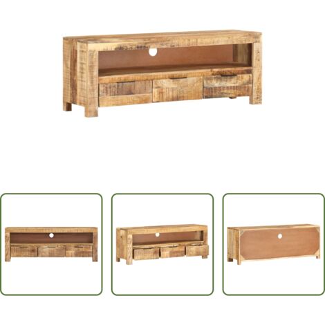 vidaXL Mobile in legno di mango grezzo -  Mobile Porta TV 110x30x40 cm in Legno di Mango Grezzo