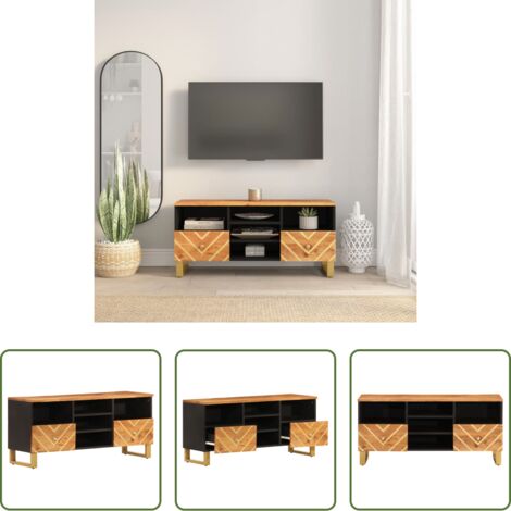 vidaXL Mobile in Legno di Mango -  Mobile Porta TV Marrone e Nero 100x33,5x46 cm in Legno di Mango