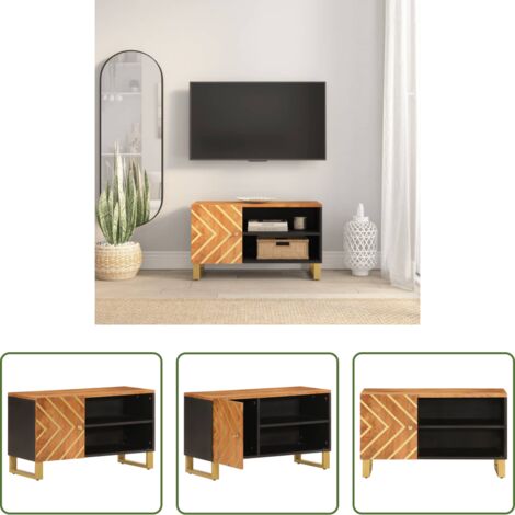 vidaXL Mobile in Legno di Mango -  Mobile Porta TV Marrone e Nero 80x31,5x46 cm in Legno di Mango