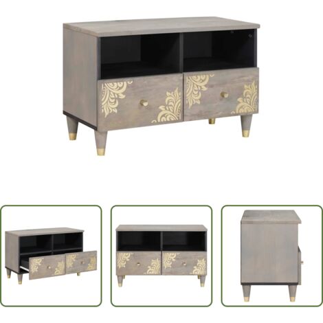 vidaXL Mobile in legno di mango -  Mobile TV Grigio 70 x 33 x 46 cm Legno di mango massello