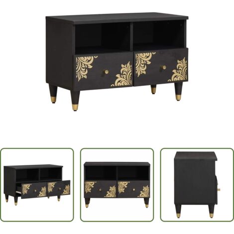 vidaXL Mobile in legno di mango -  Mobile TV Nero 70 x 33 x 46 cm Legno di mango massello