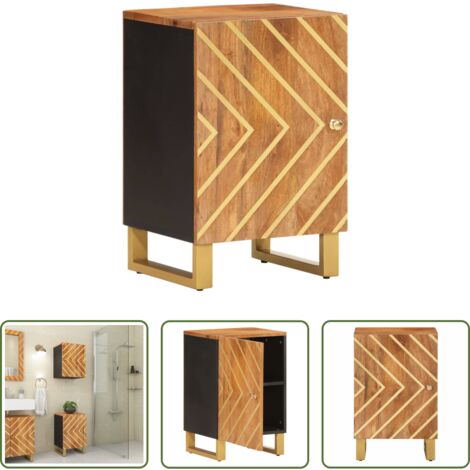 vidaXL Mobile in legno di mango -  Mobiletto da Bagno Marrone e Nero 38x33,5x58 cm Legno di Mango