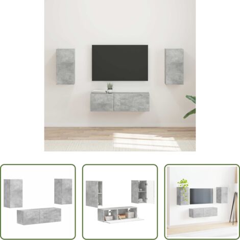 vidaXL Mobile in legno ingegnerizzato -  Set di Mobiletto da TV a Parete 4 pcs Grigio cemento