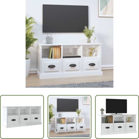 vidaXL Mobile in legno -  Mobile Porta TV Bianco Lucido 100x35x50 cm in Legno Multistrato