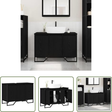 vidaXL Mobile in legno -  Mobiletto per Lavabo Altro Rovere Nero 91 x 35 x 60 cm