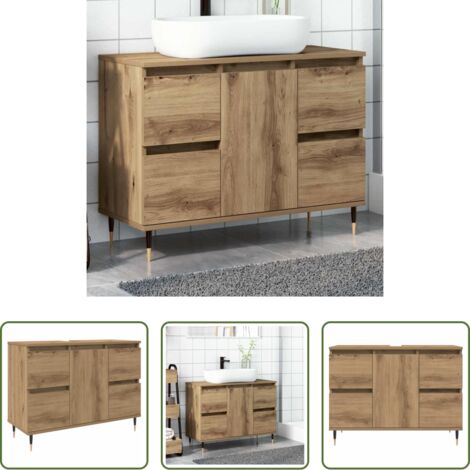 vidaXL Mobile in truciolato -  Mobiletto da Bagno Rovere Artigianale 80x33x60 cm in Truciolato