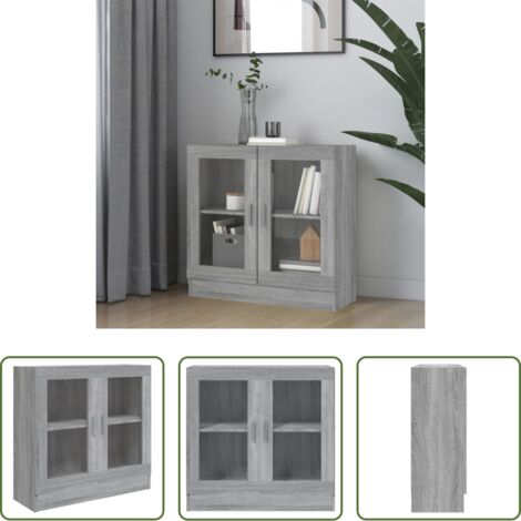 vidaXL Mobile in vetro -  Mobile Vetrina Grigio Sonoma 82,5x30,5x80 cm Legno Multistrato
