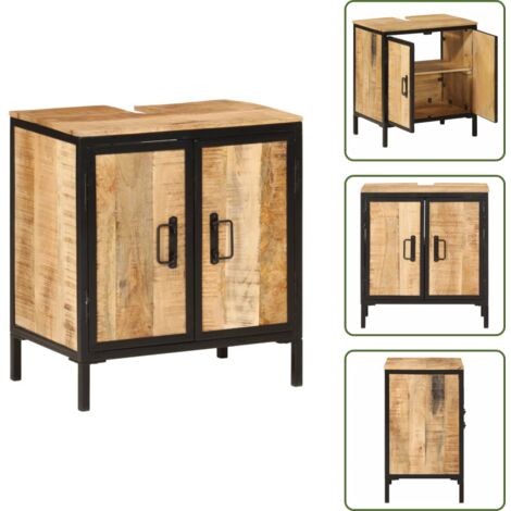 vidaXL Mobile Lavabo da Bagno 55x35x60 cm Legno Massello Mango e Ferro