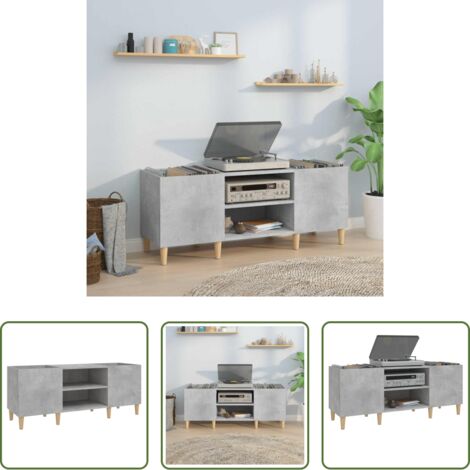 vidaXL Mobile per giradischi -  Mobile Porta Dischi Grigio Cemento 121x38x48 Legno Multistrato