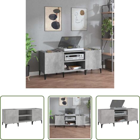 vidaXL Mobile per giradischi -  Mobile Porta Dischi Grigio Cemento 121x38x48 Legno Multistrato