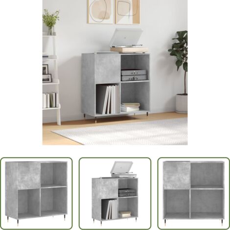 vidaXL Mobile per giradischi -  Mobile Porta Dischi Grigio Cemento 84,5x38x89 Legno Multistrato