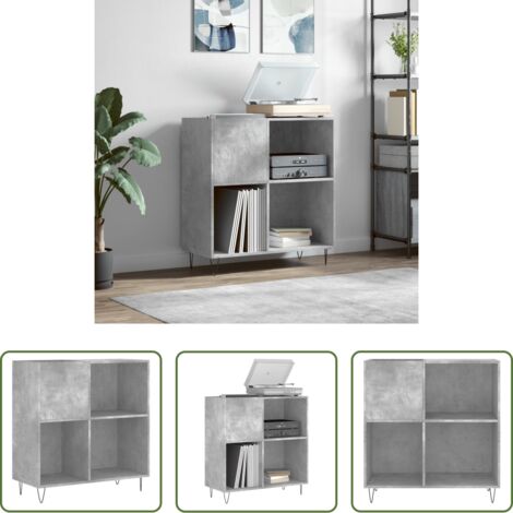 vidaXL Mobile per giradischi -  Mobile Porta Dischi Grigio Cemento 84,5x38x89 Legno Multistrato
