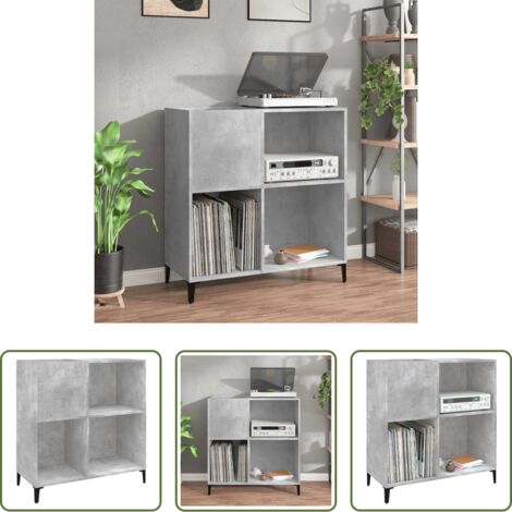 vidaXL Mobile per giradischi -  Mobile Porta Dischi Grigio Cemento 84,5x38x89 Legno Multistrato