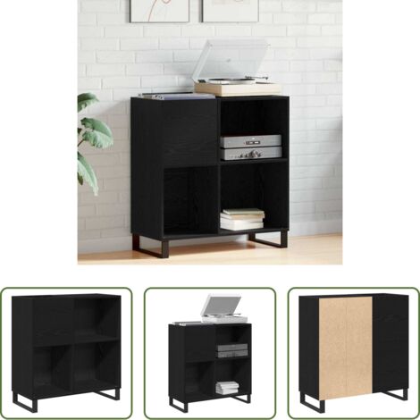 vidaXL Mobile per libri -  Mobile porta vinili con lo scaffale Rovere Nero 85 x 38 x 89 cm
