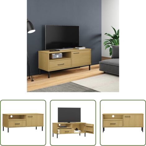 vidaXL Mobile per TV -  Mobile TV con Gambe Metallo Marrone Legno Massello di Pino OSLO