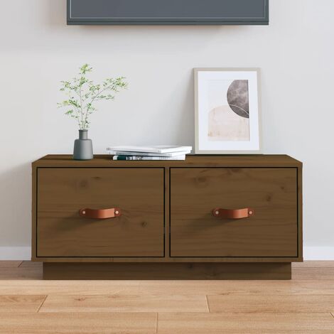 vidaXL Mobile Porta TV ambra 80x34x35 cm in Legno Massello di Pino
