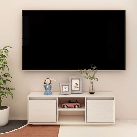 vidaXL Mobile Porta TV Bianco 110x30x40 cm in Legno Massello di Pino