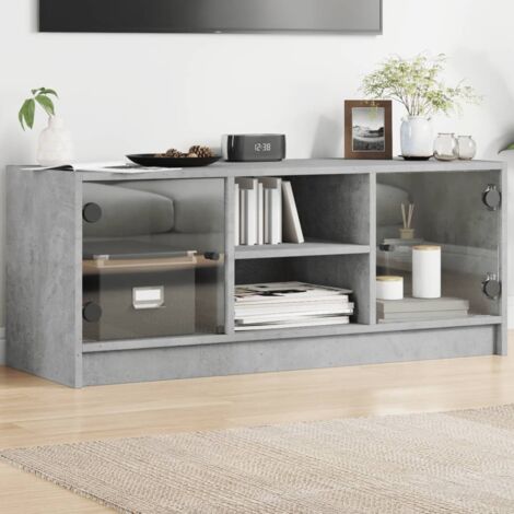 vidaXL Mobile Porta TV con Ante in Vetro Grigio Cemento 102x37x42 cm
