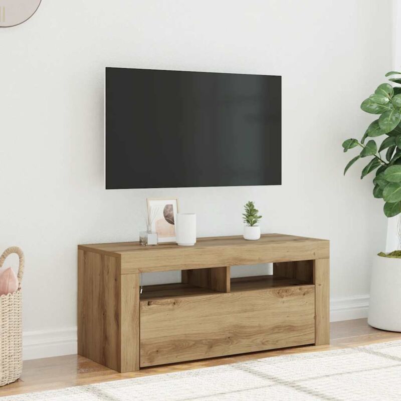 Vidaxl Mobile Porta Tv Con Led Artigianale 90x35x40 Cm Multistrato