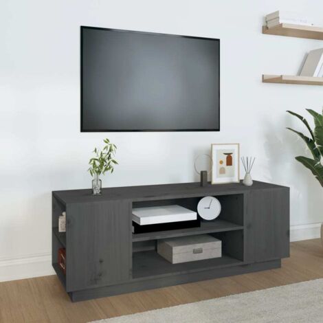 vidaXL Mobile Porta TV Grigio 110x35x40,5 cm in Legno Massello di Pino