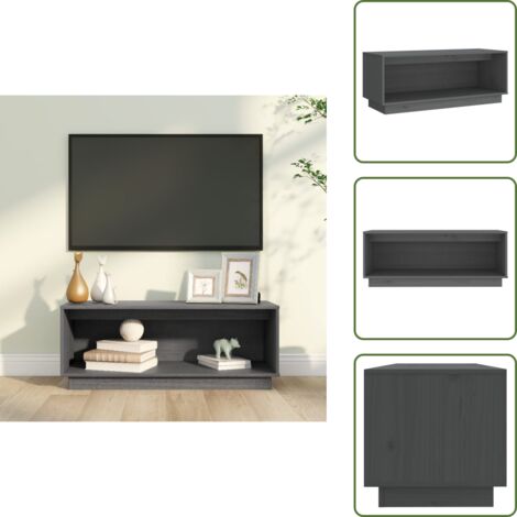 - vidaXL Mobile Porta TV Grigio 90x35x35 cm in Legno Massello di Pino -