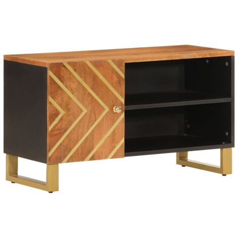 vidaXL Mobile Porta TV Marrone e Nero 80x31,5x46 cm in Legno di Mango