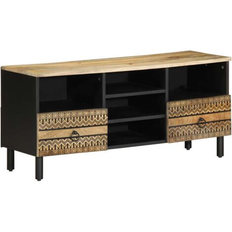 vidaXL Mobile Porta TV Nero 100x33,5x46 cm Legno Massello Mango Grezzo