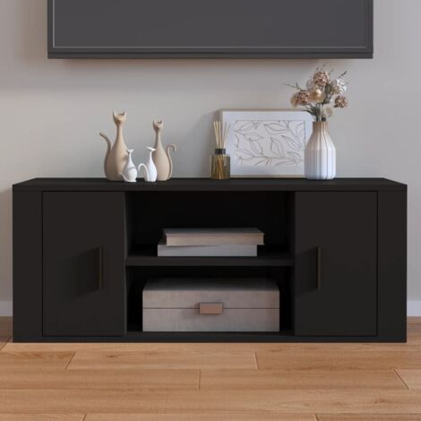 Mobile TV Con Luci LED RGB In Legno Multistrato - Rovere Nero, 120x30x50 Cm, Con Ampio Ripiano