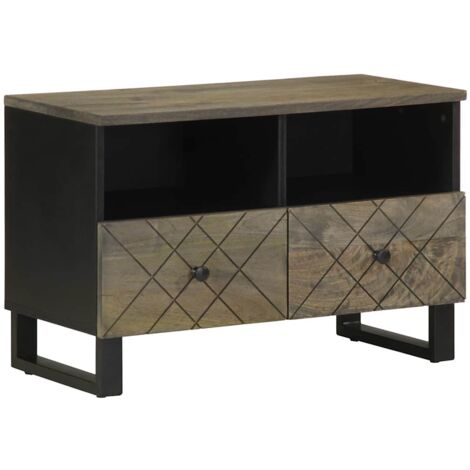 vidaXL Mobile Porta TV Nero 70x33x46 cm in Legno Massello di Mango