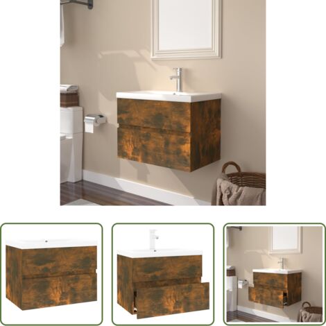 vidaXL Mobile sottolavabo -  Mobile Bagno con Lavabo Integrato Rovere Fumo Legno Multistrato