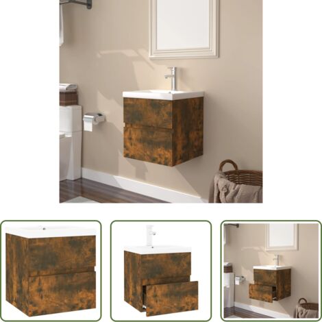vidaXL Mobile sottolavabo -  Mobile Bagno con Lavabo Integrato Rovere Fumo Legno Multistrato