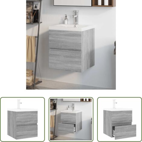 vidaXL Mobile sottolavabo -  Mobile Bagno e Lavabo Integrato Grigio Sonoma Legno Multistrato
