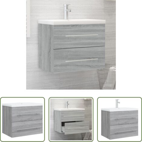 vidaXL Mobile sottolavabo -  Mobile Bagno e Lavabo Integrato Grigio Sonoma Legno Multistrato