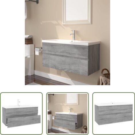 vidaXL Mobile sottolavabo -  Mobile Bagno e Lavabo Integrato Grigio Sonoma Legno Multistrato