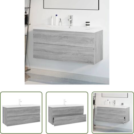 vidaXL Mobile sottolavabo -  Mobile Bagno e Lavabo Integrato Grigio Sonoma Legno Multistrato