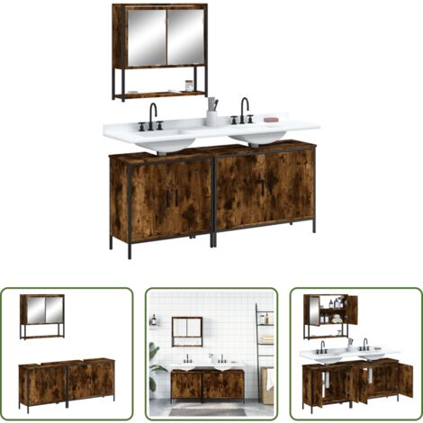 vidaXL Mobile sottolavabo -  Set Mobili da Bagno 3 pz Rovere Fumo in Legno Multistrato