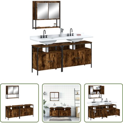 vidaXL Mobile sottolavabo -  Set Mobili da Bagno 3 pz Rovere Fumo in Legno Multistrato