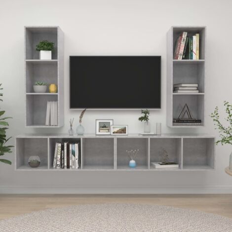 vidaXL Mobile TV a Parete 4 pz Grigio Cemento in Truciolato