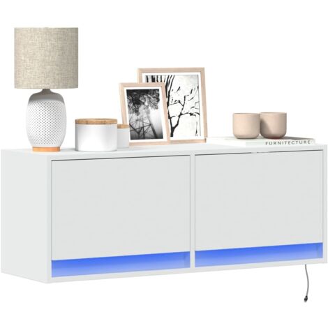 vidaXL Mobile TV a Parete con Luci LED Bianco 100x31x35 cm