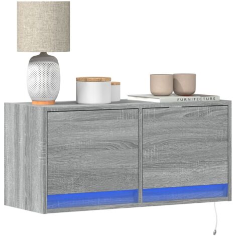 vidaXL Mobile TV a Parete con Luci LED Grigio Sonoma 80x31x35 cm