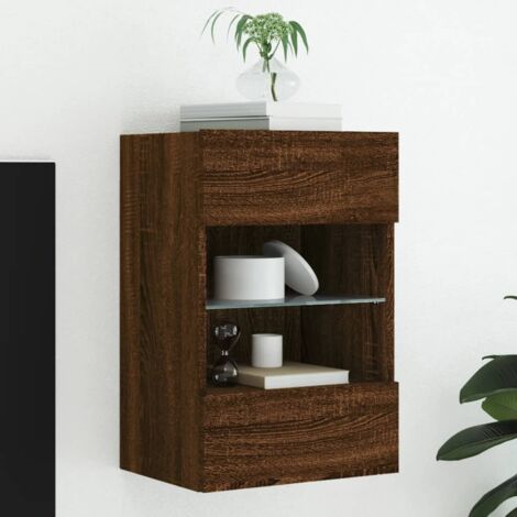vidaXL Mobile TV a Parete con Luci LED Rovere Marrone 40x30x60,5 cm